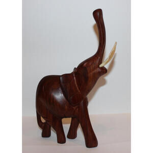 Vintage African Hand Carved Solid Wood Elephant Figurine 10.25"